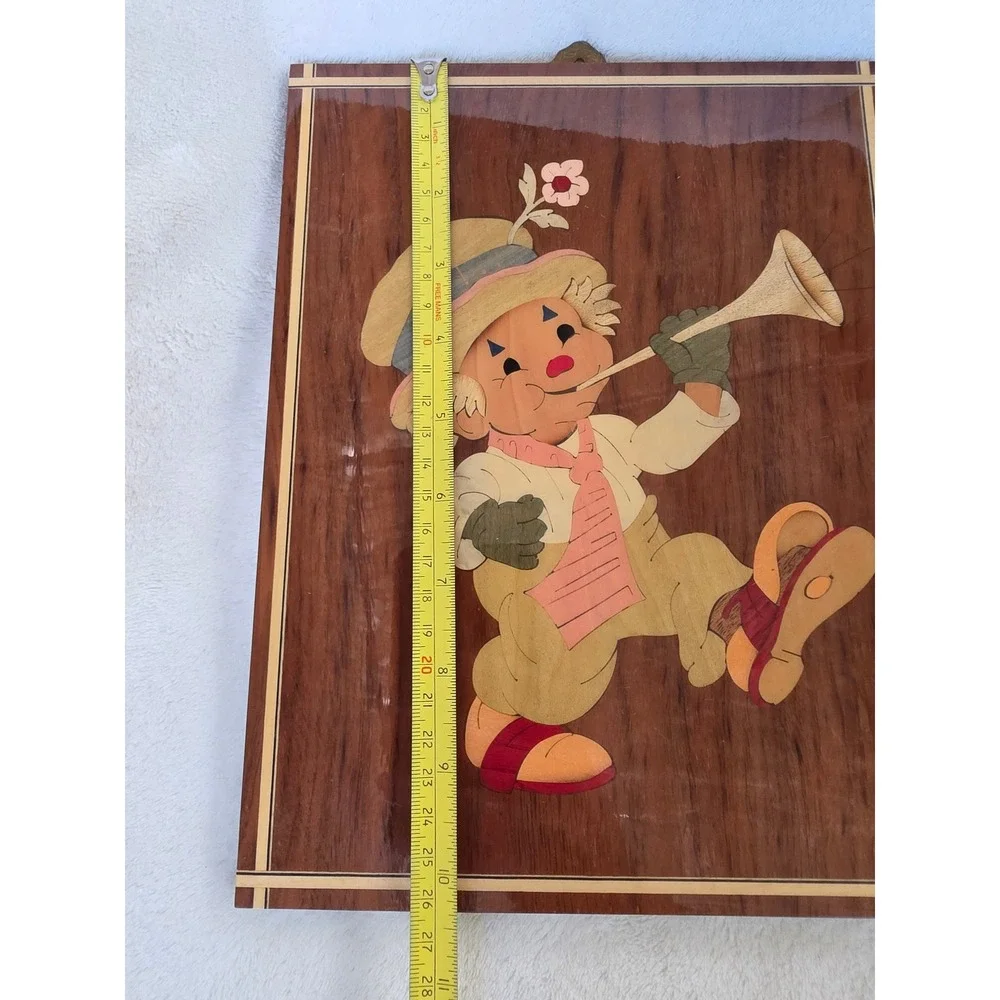 Vintage Italian Marquetry Wood Inlay Clown Wall Plaque Sorrento Style Art 10x8